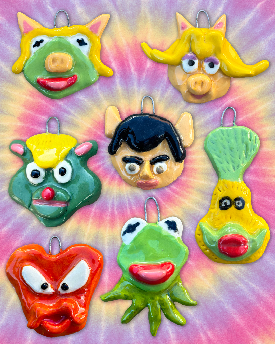 jonathan rotsztain ceramics cartoon pop culture character head pendants