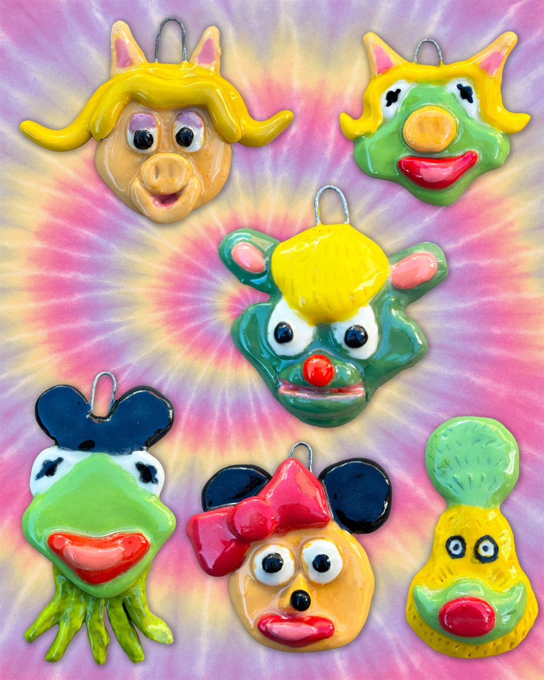 jonathan rotsztain ceramics cartoon pop culture character head pendants